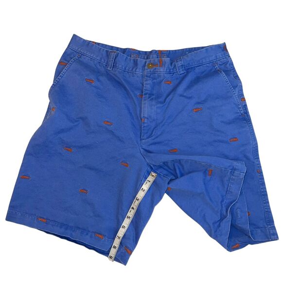 J McLaughlin Shorts Men 34 Blue Beachy Embroidered Fish Skeleton Preppy Chinos - Picture 3 of 14